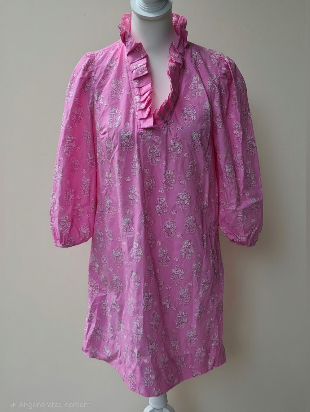Crown & Ivy Pink Floral Ruffle V-Neck Mini Dress – Size Medium